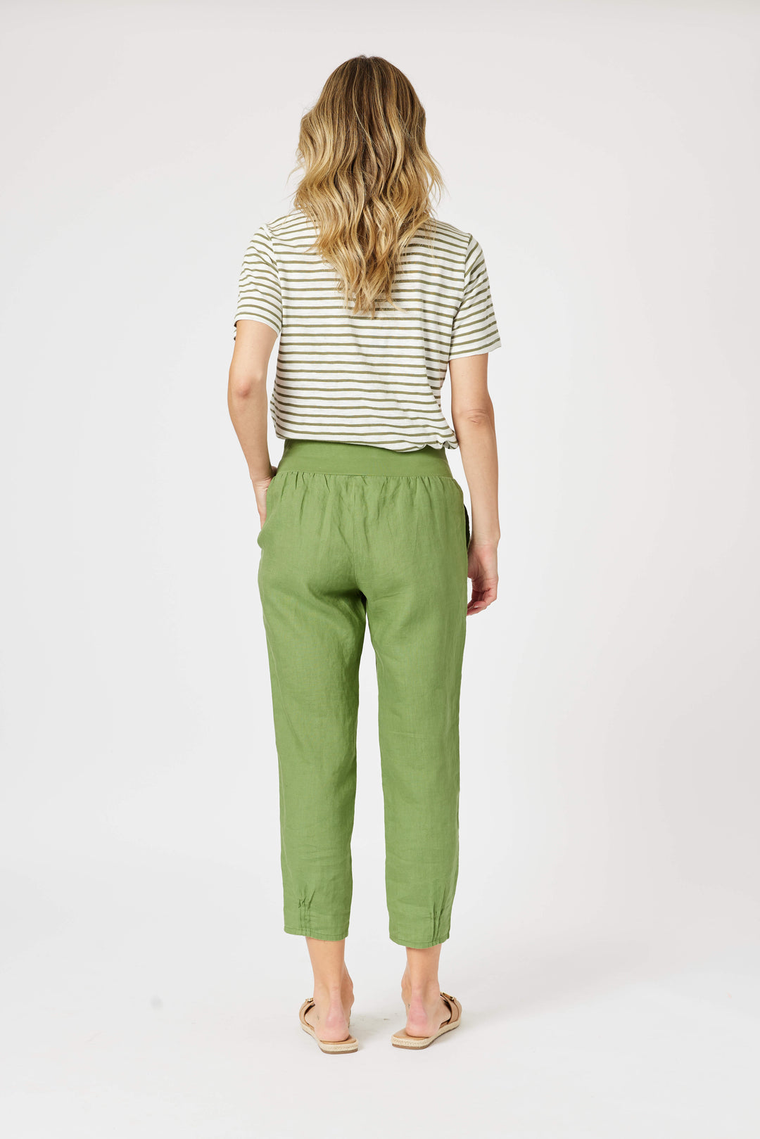 Sarah Linen Pant - Basil Green