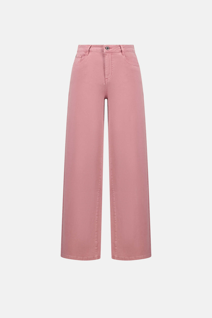 Joseph Ribkoff A pair of dusty pink wide-leg cropped pants shown flat against a light gray background. Flat image.