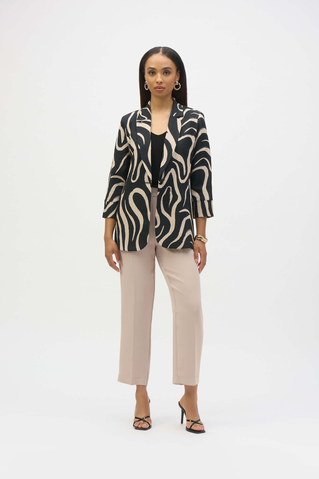 Savannah Seersucker Abstract Print Straight Blazer 252152