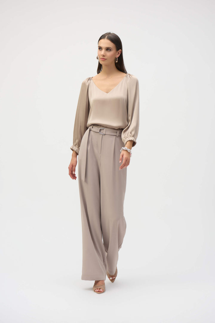 Satin V Neck Straight Top - Dune 252165