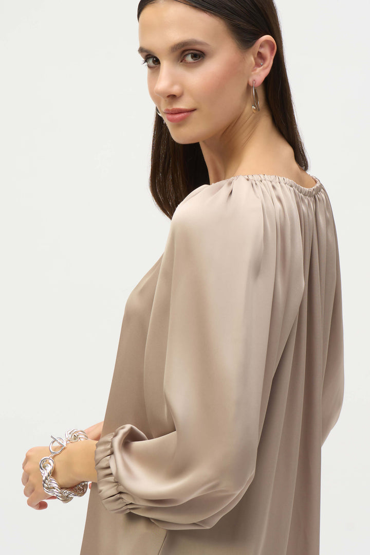 Satin V Neck Straight Top - Dune 252165