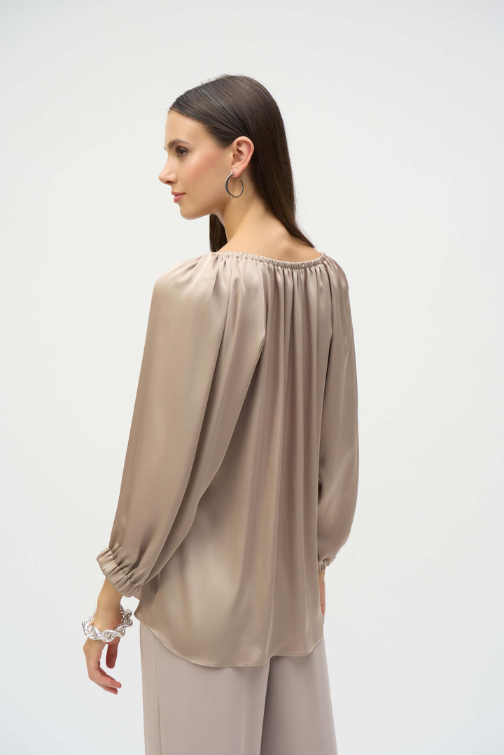 Satin V Neck Straight Top - Dune 252165