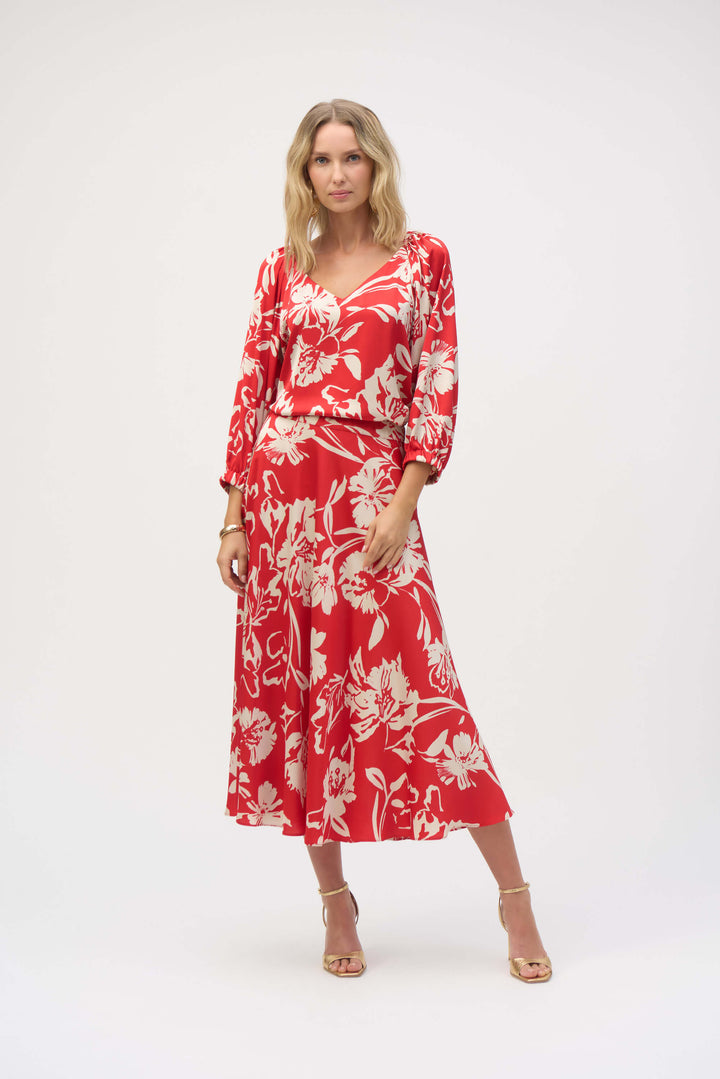 Sicilian Sun Satin Floral Print A-Line Skirt 252176