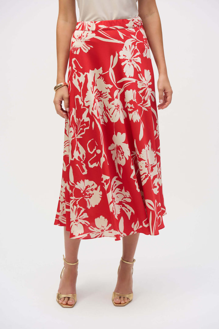 Sicilian Sun Satin Floral Print A-Line Skirt 252176