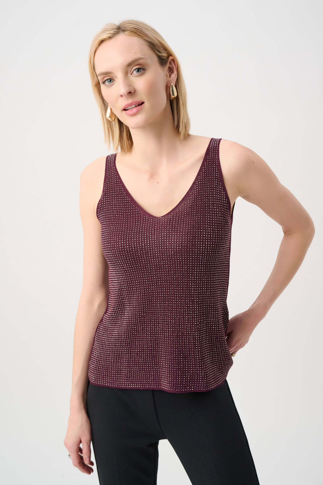 Metallic Knitted Camisole with Rhinestones 252915F26
