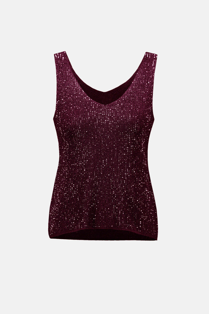 Metallic Knitted Camisole with Rhinestones 252915F26