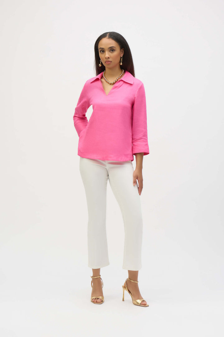 Palm Springs Linen Boxy Top with Shirt Collar - Bubble Gum -252933