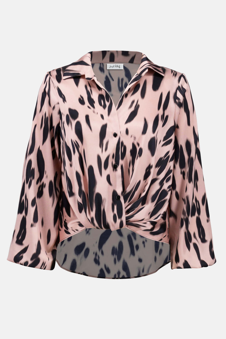 Soft Focus Recycled Satin Animal Print Draped Top 253059