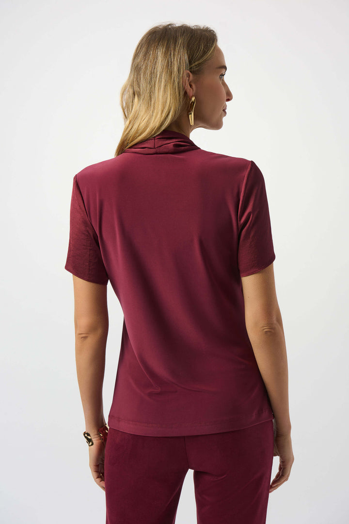 King's Road Recycled Satin And Silky Knit Wrap Top -  Merlot/White 253237