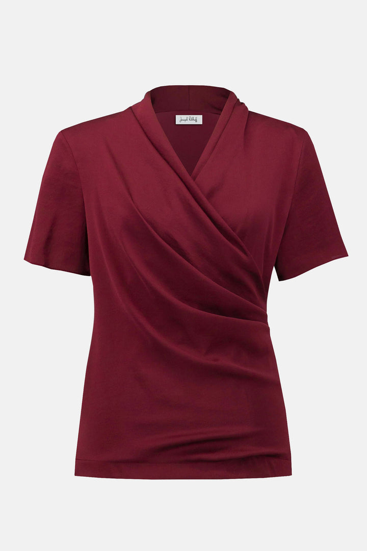 King's Road Recycled Satin And Silky Knit Wrap Top -  Merlot/White 253237