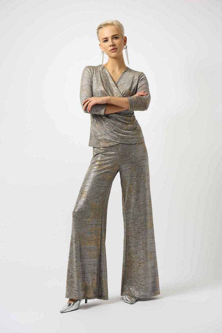 Supernatural Foiled Melange Knit Wide-Leg Pants - Beige 253274