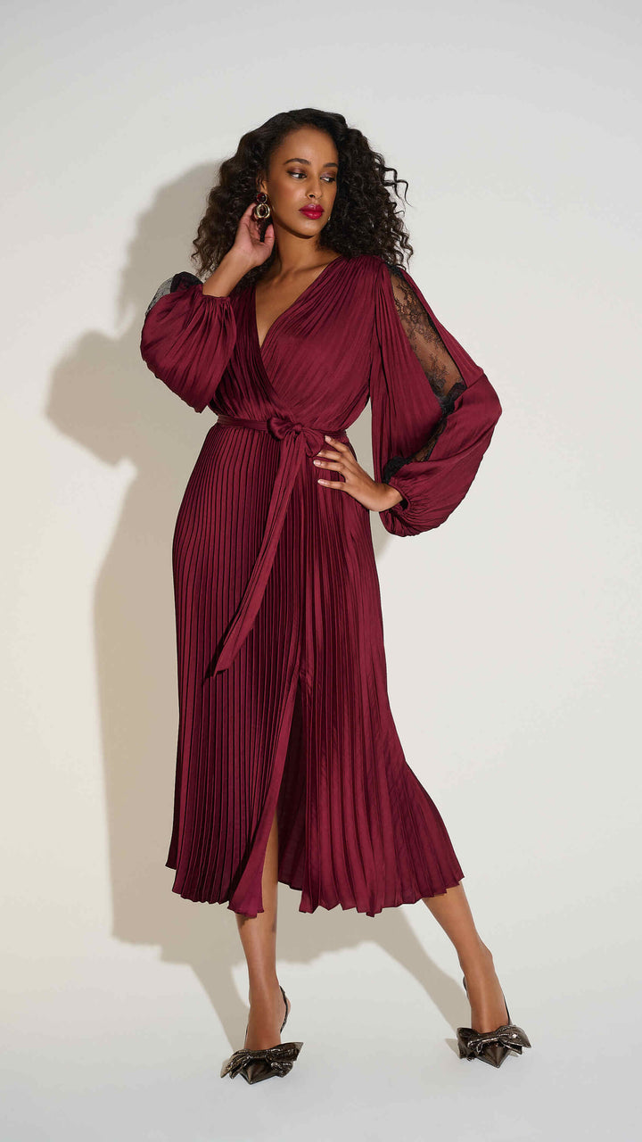 Signature | Pleated Satin Fit & Flare Dress 253775