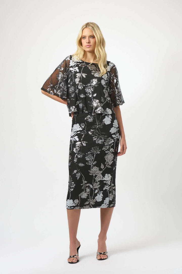 Sequin Embroidered Floral Print Boxy Top 254181