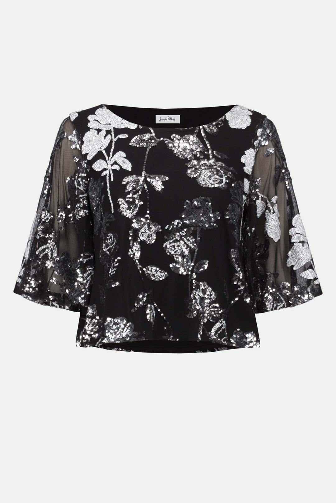 Sequin Embroidered Floral Print Boxy Top 254181