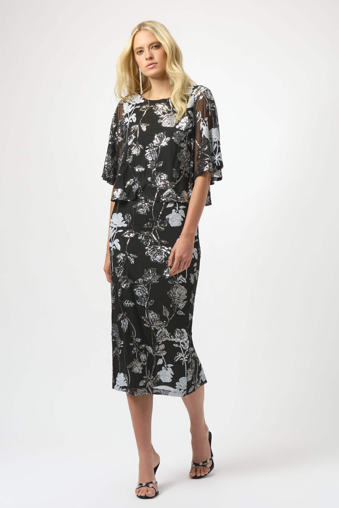 Sequin Embroidered Floral Print Pencil Skirt 254182
