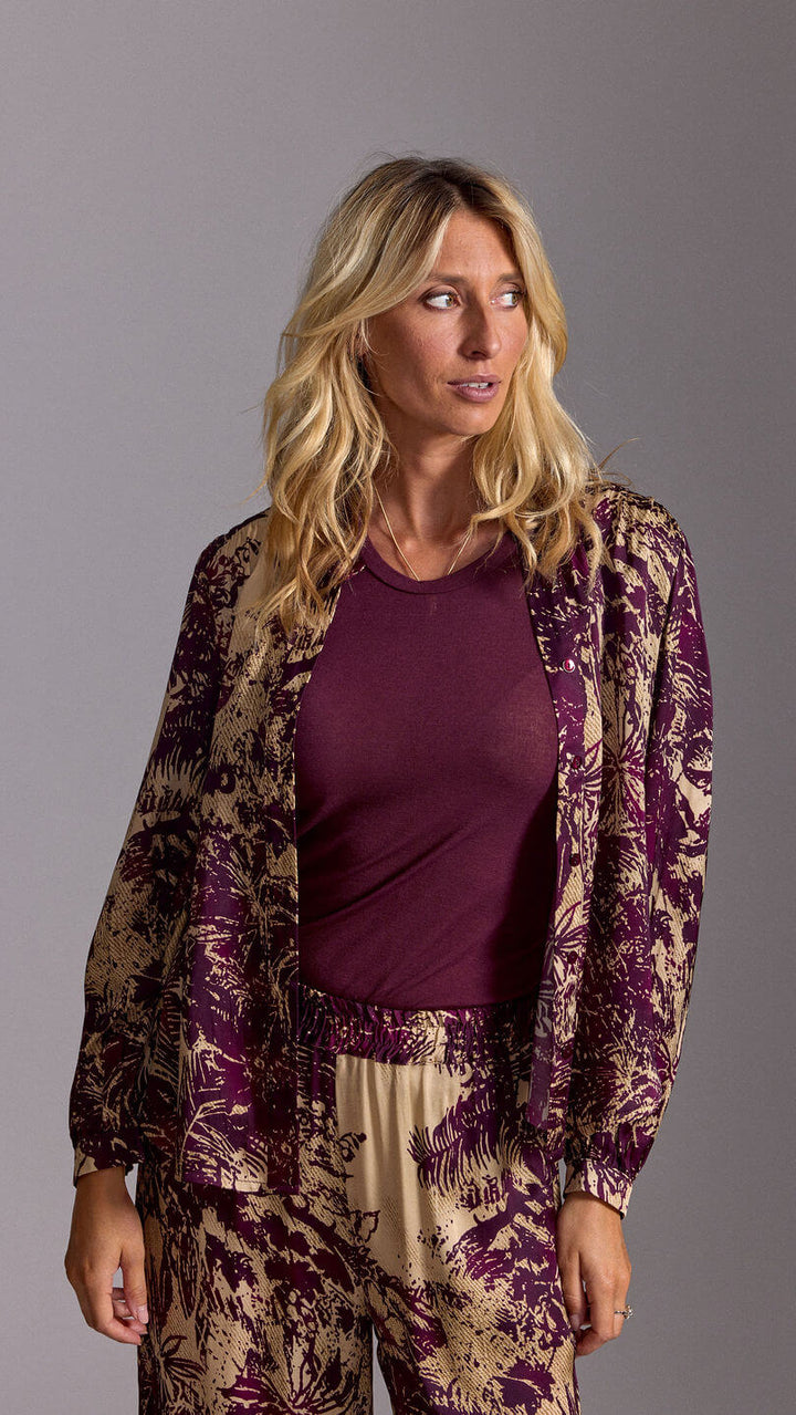 Palms Blouse - Cream/Maroon