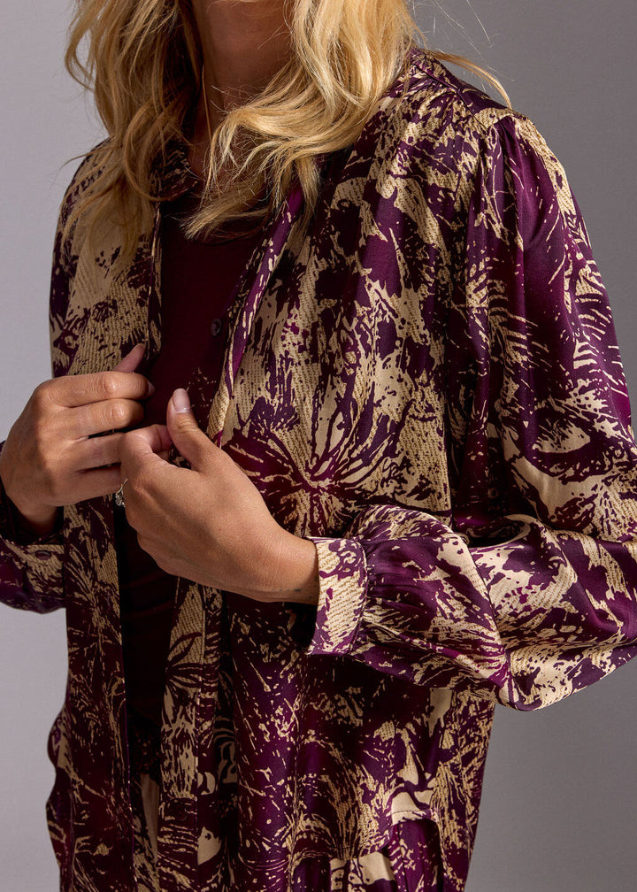 Palms Blouse - Cream/Maroon