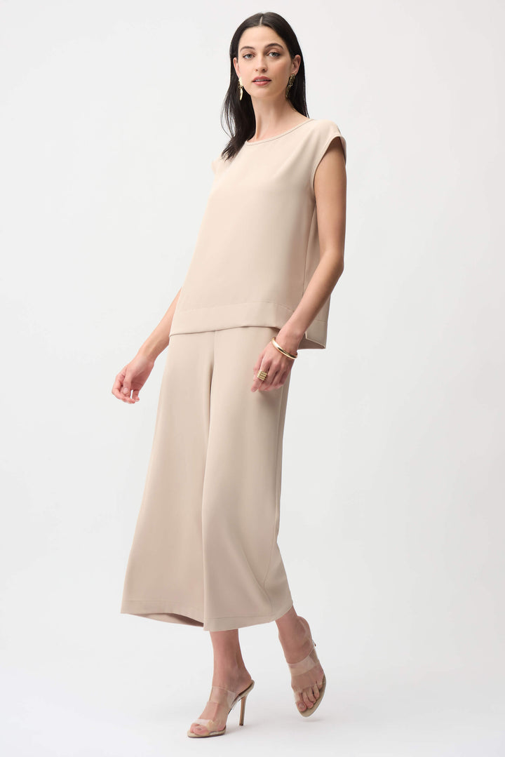 La Vie Pull-On Culotte Pants in Parchment & Navy 261121