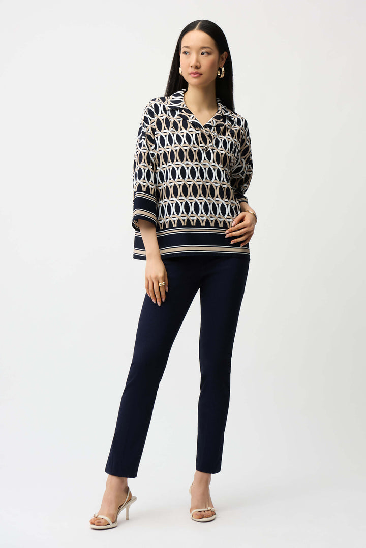 Jacquard Straight Pull On Pants - Navy 261148