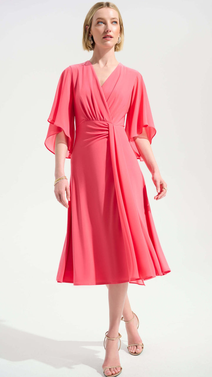 Signature Silky Fit and Flare Dress With Chiffon Draped Sash