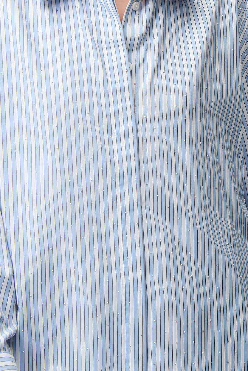 Tencel Stripe Print Boxy Shirt With Diamontes 261931