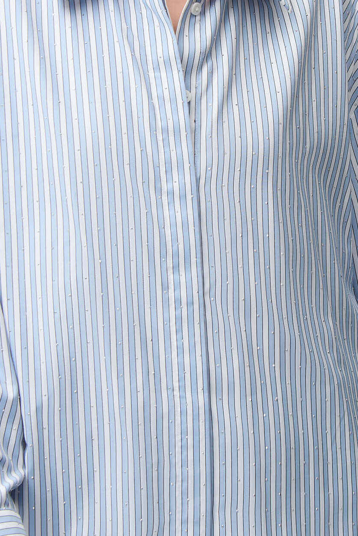 Tencel Stripe Print Boxy Shirt With Diamontes 261931