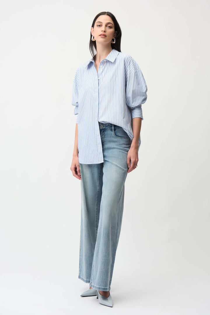 Tencel Stripe Print Boxy Shirt With Diamontes 261931