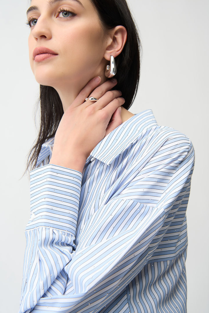 Tencel Stripe Print Boxy Shirt With Diamontes 261931
