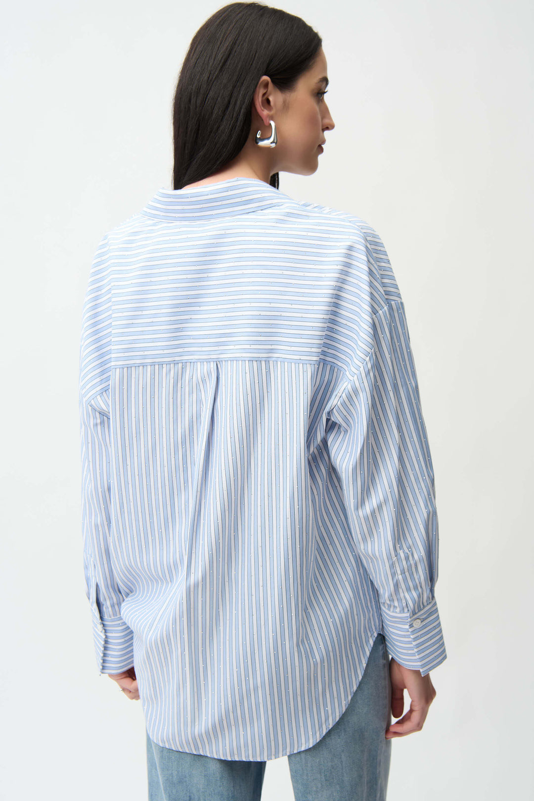 Tencel Stripe Print Boxy Shirt With Diamontes 261931
