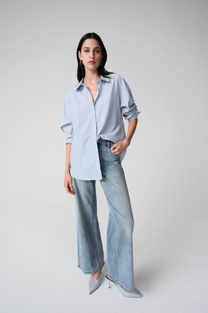 Tencel Stripe Print Boxy Shirt With Diamontes 261931