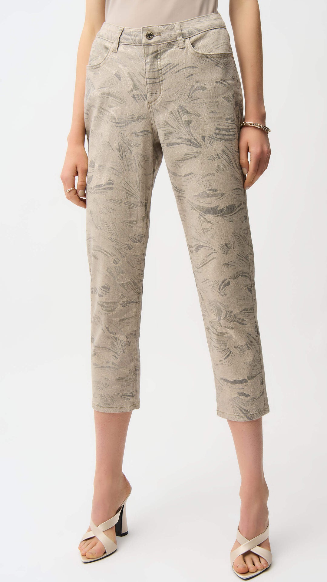 La Palma Abstract Print Gold Crop Jeans 261959