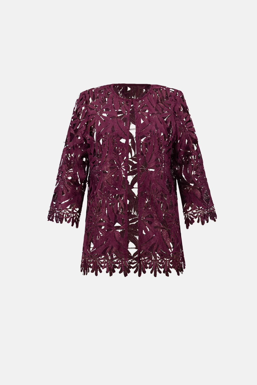 Joseph Ribkoff Maroon  lace dress on a white background flat image 