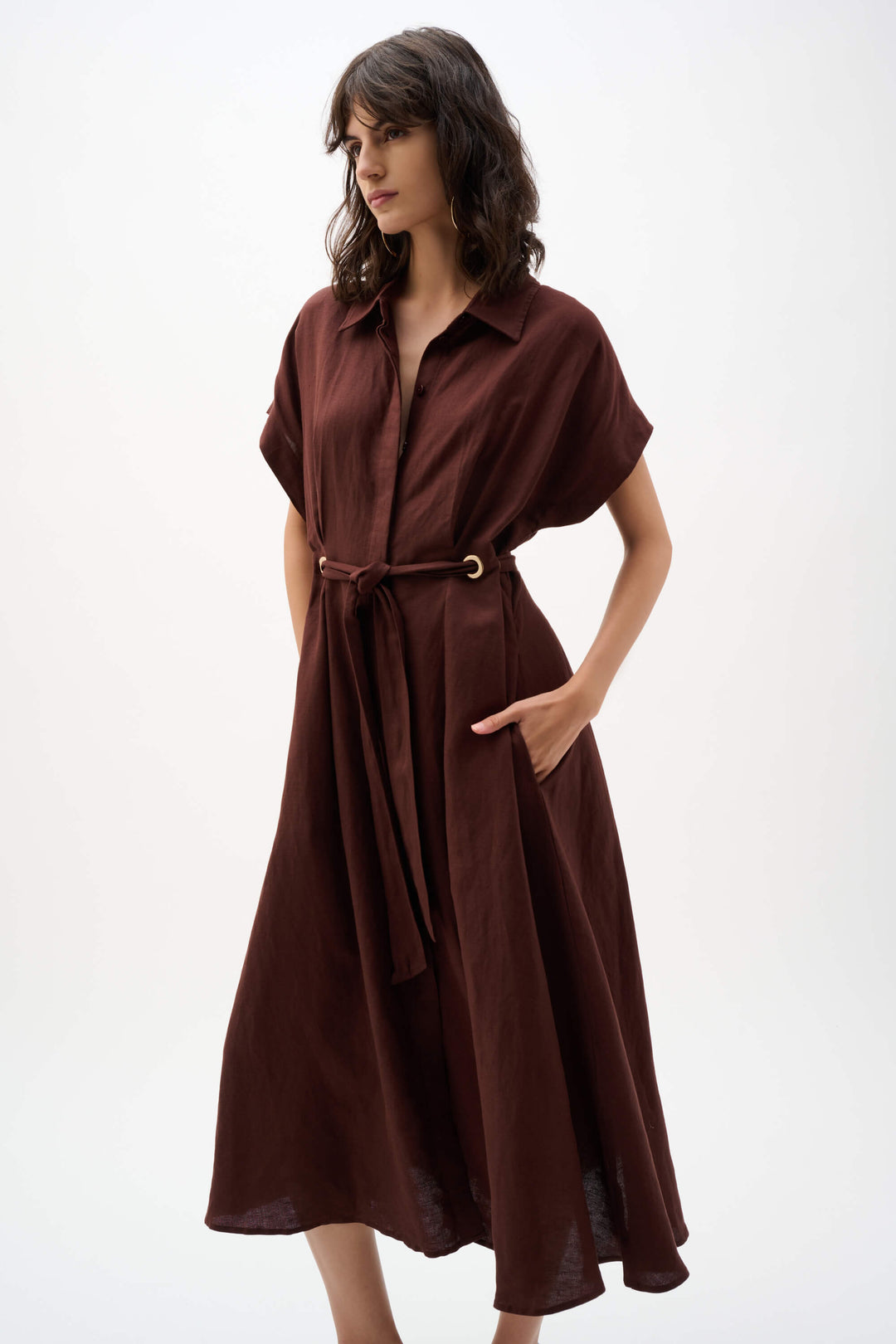 Cape Town  Fit And Flare Shirt Dress  262907 - Mahagony Brown