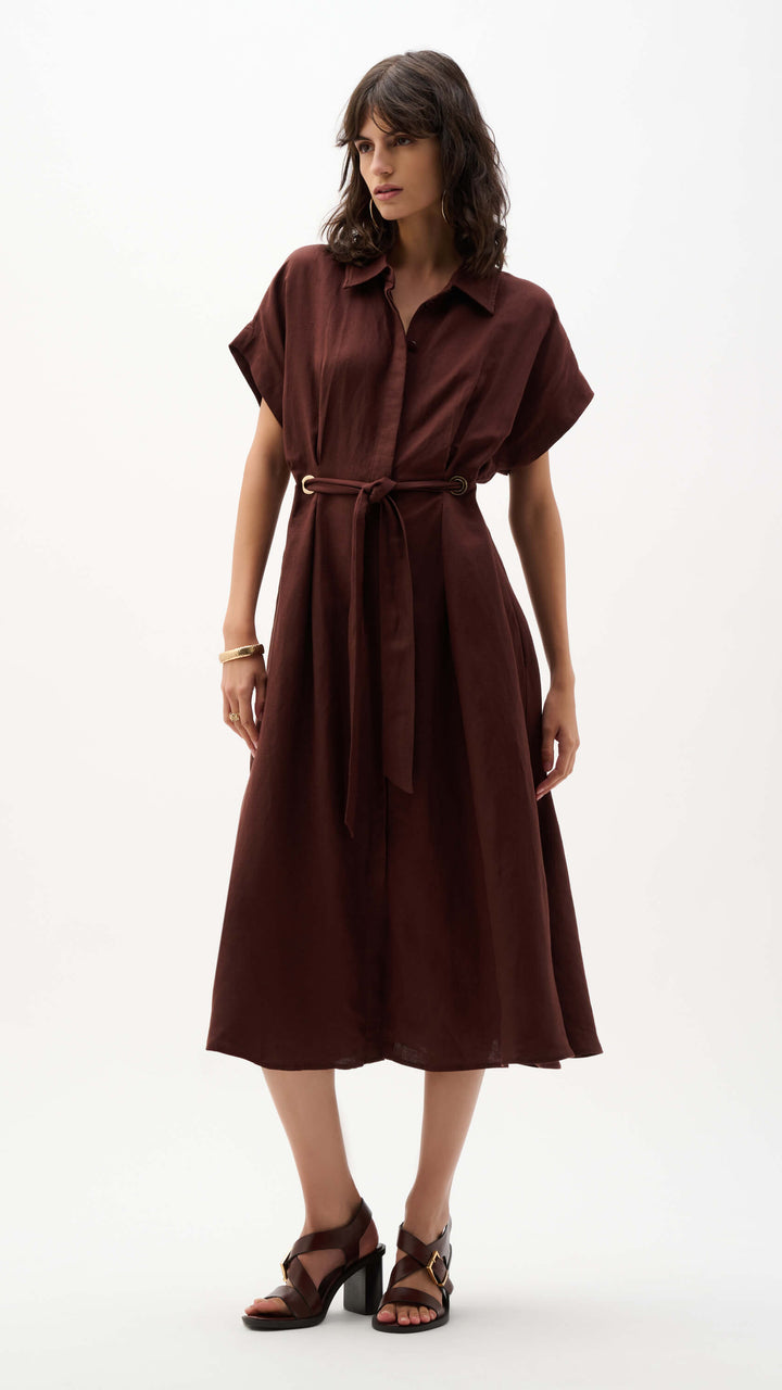 Cape Town  Fit And Flare Shirt Dress  262907 - Mahagony Brown