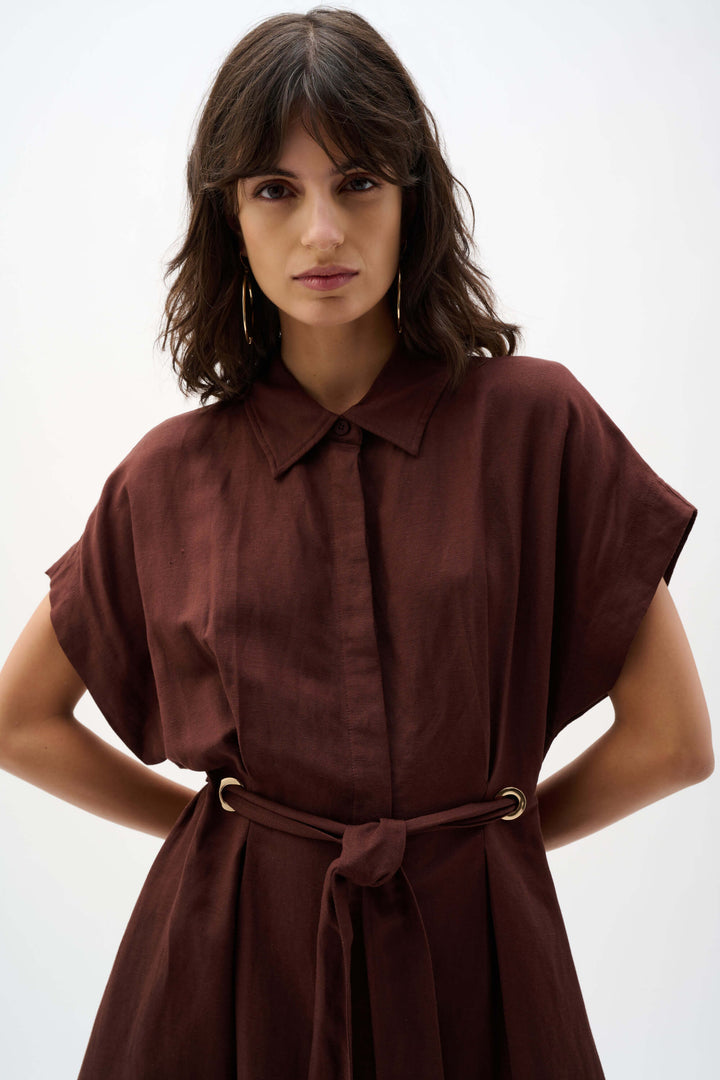 Cape Town  Fit And Flare Shirt Dress  262907 - Mahagony Brown