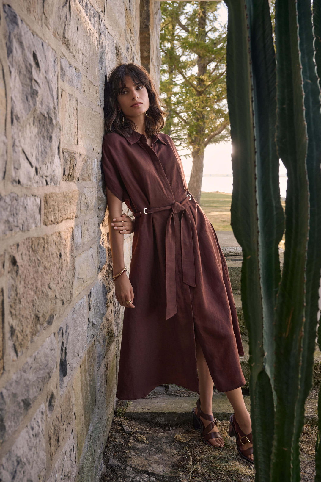 Cape Town  Fit And Flare Shirt Dress  262907 - Mahagony Brown