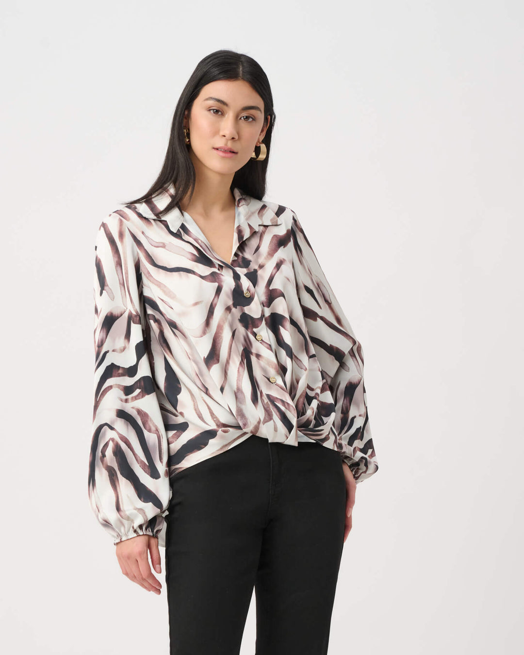 Neutral Ground Recycled Satin Animal Print Draped Top 263057