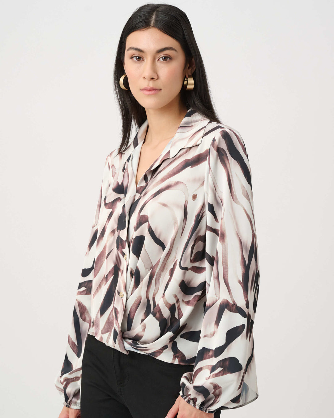 Neutral Ground Recycled Satin Animal Print Draped Top 263057