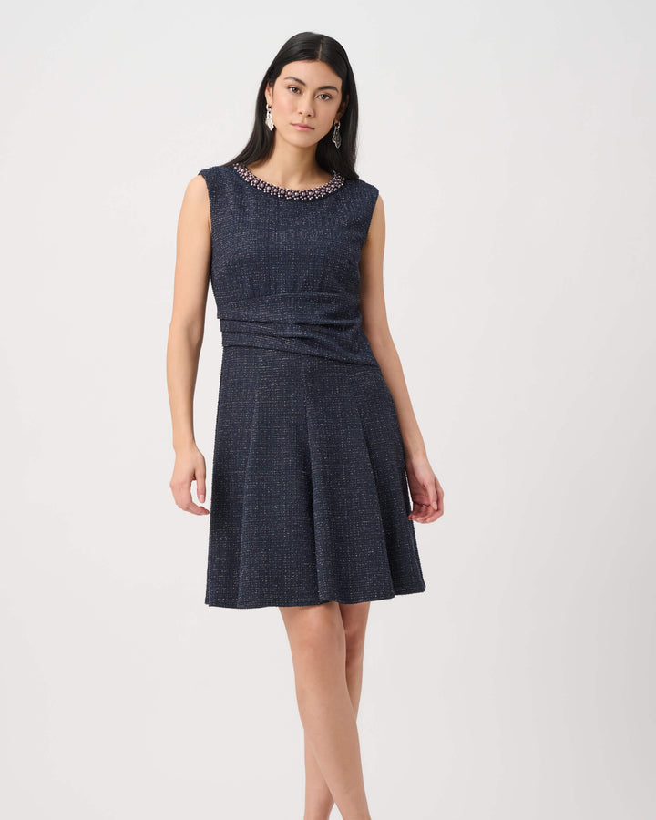 Modern Geometry Lurex Boucle Flounce Dress with Pearl Trim 263922