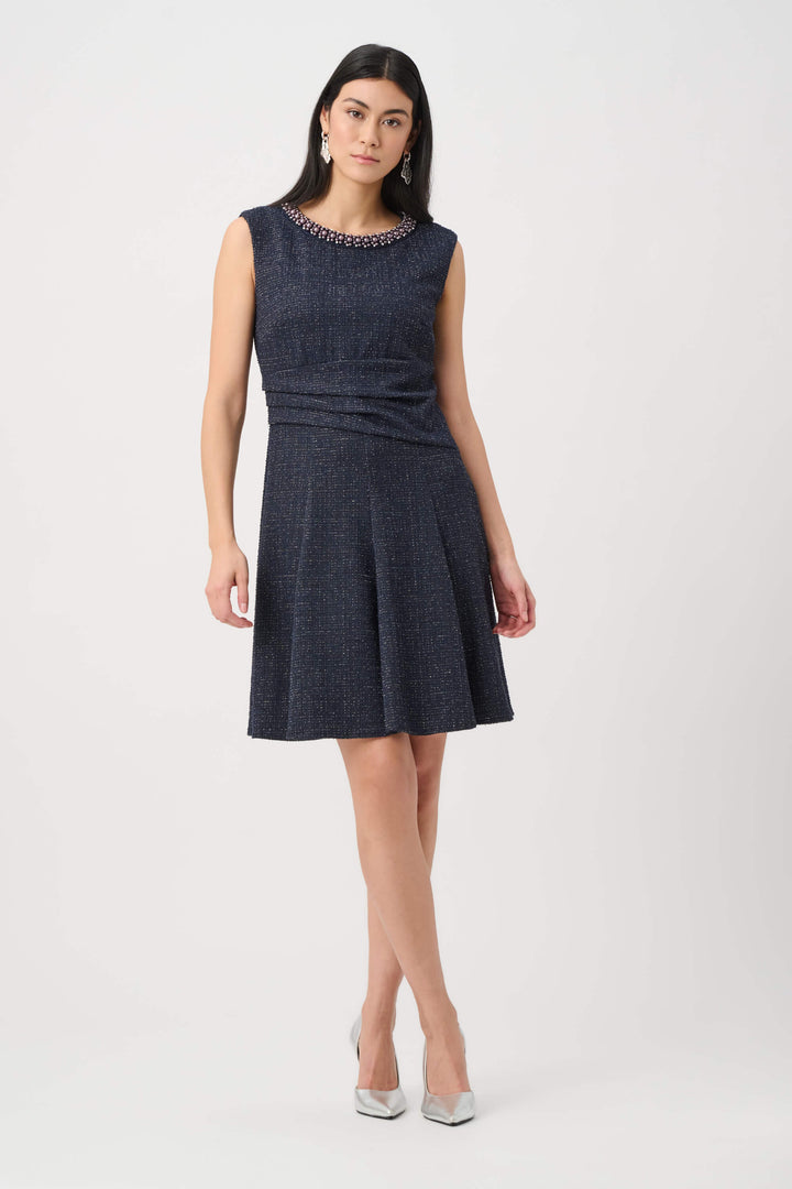 Modern Geometry Lurex Boucle Flounce Dress with Pearl Trim 263922