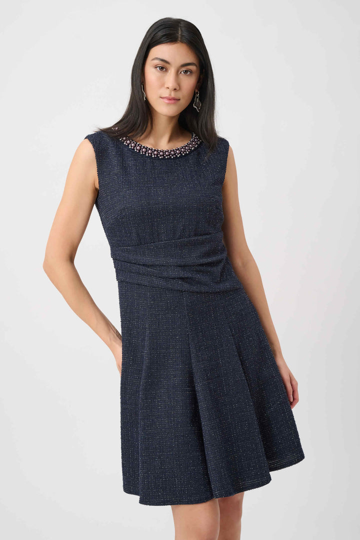 Modern Geometry Lurex Boucle Flounce Dress with Pearl Trim 263922
