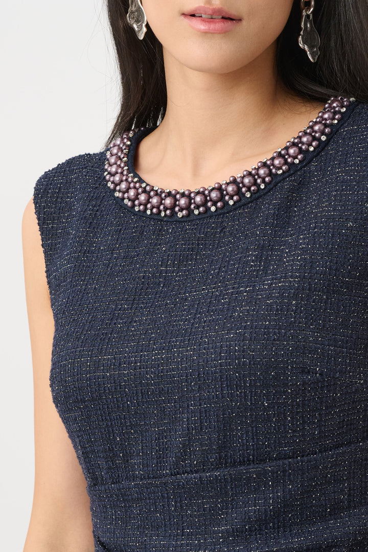 Modern Geometry Lurex Boucle Flounce Dress with Pearl Trim 263922