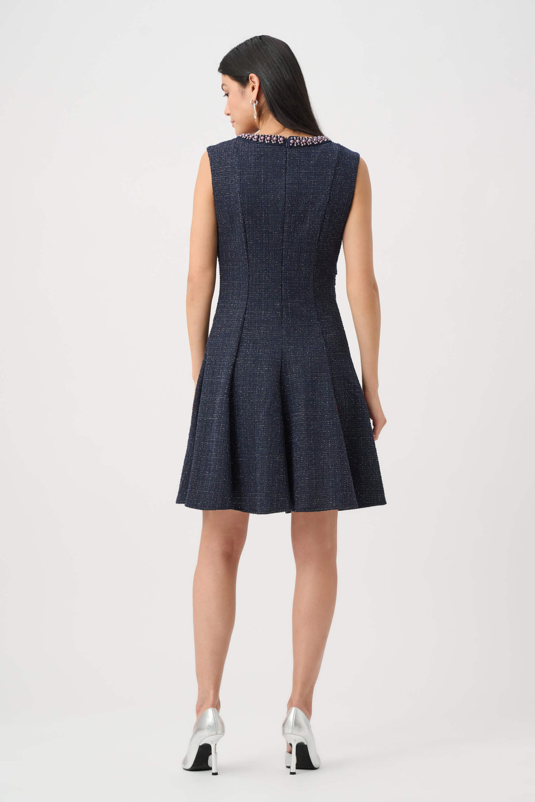 Modern Geometry Lurex Boucle Flounce Dress with Pearl Trim 263922