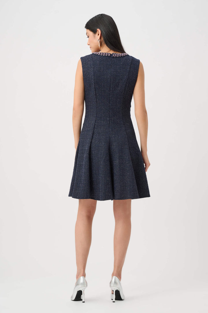 Modern Geometry Lurex Boucle Flounce Dress with Pearl Trim 263922