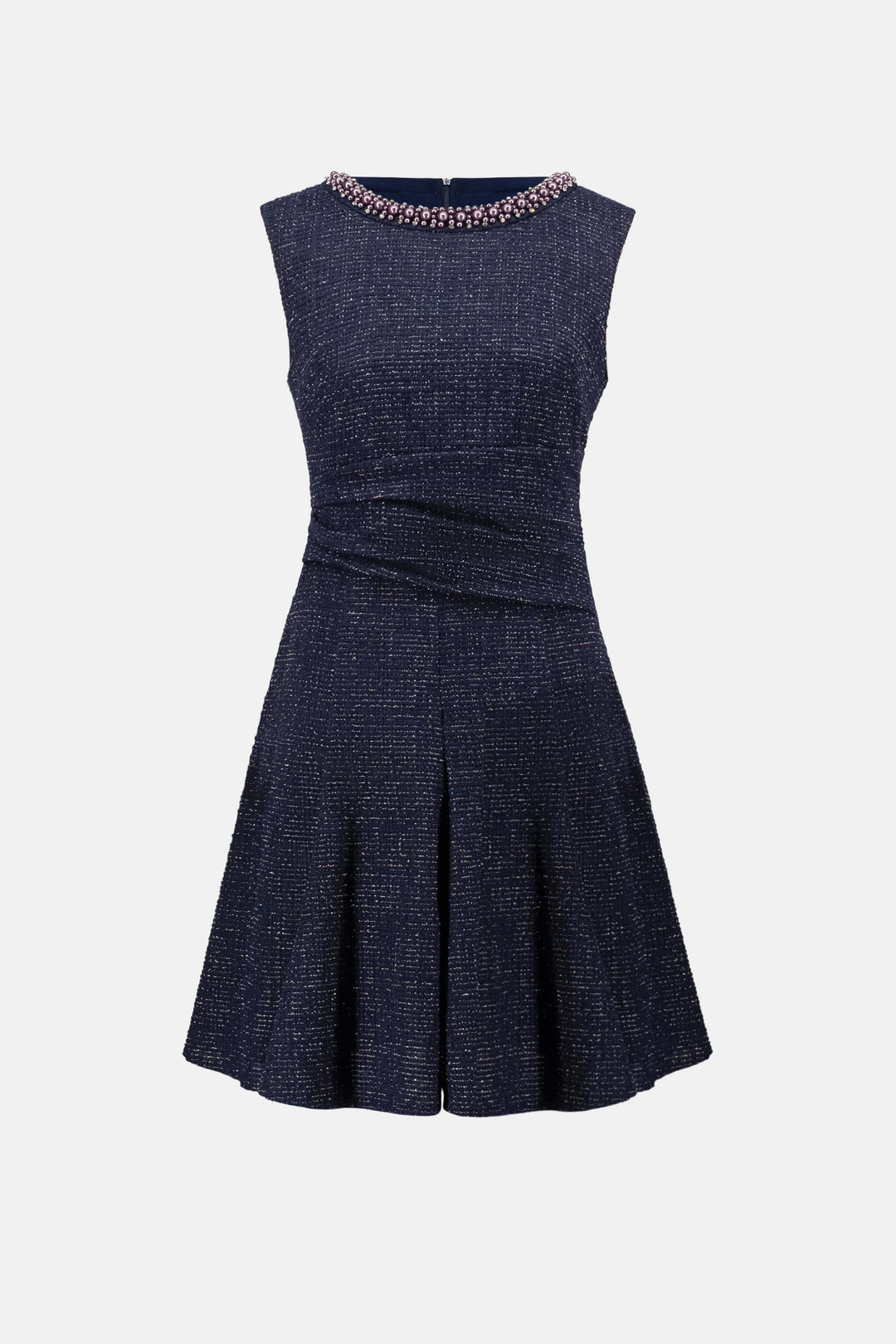 Modern Geometry Lurex Boucle Flounce Dress with Pearl Trim 263922