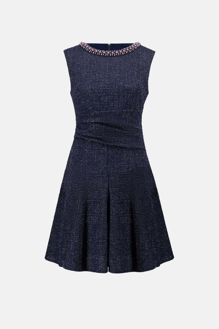 Modern Geometry Lurex Boucle Flounce Dress with Pearl Trim 263922