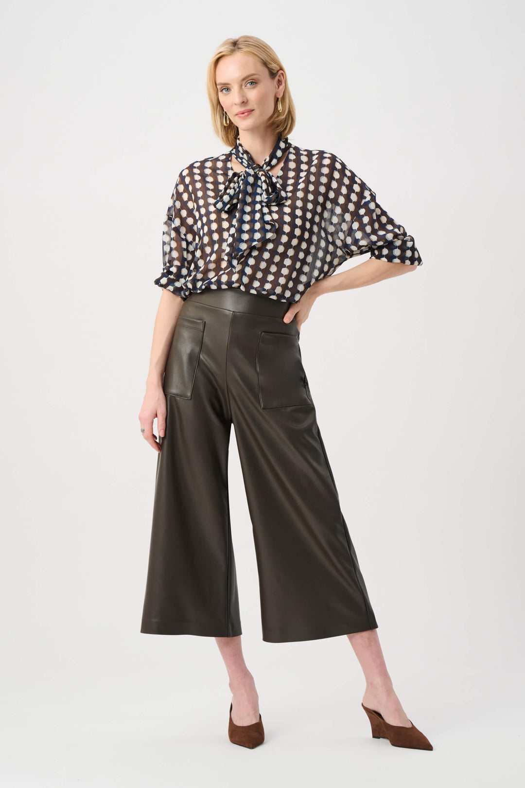 Modern Geometry Leatherette Pull-On Culotte Pants 263096