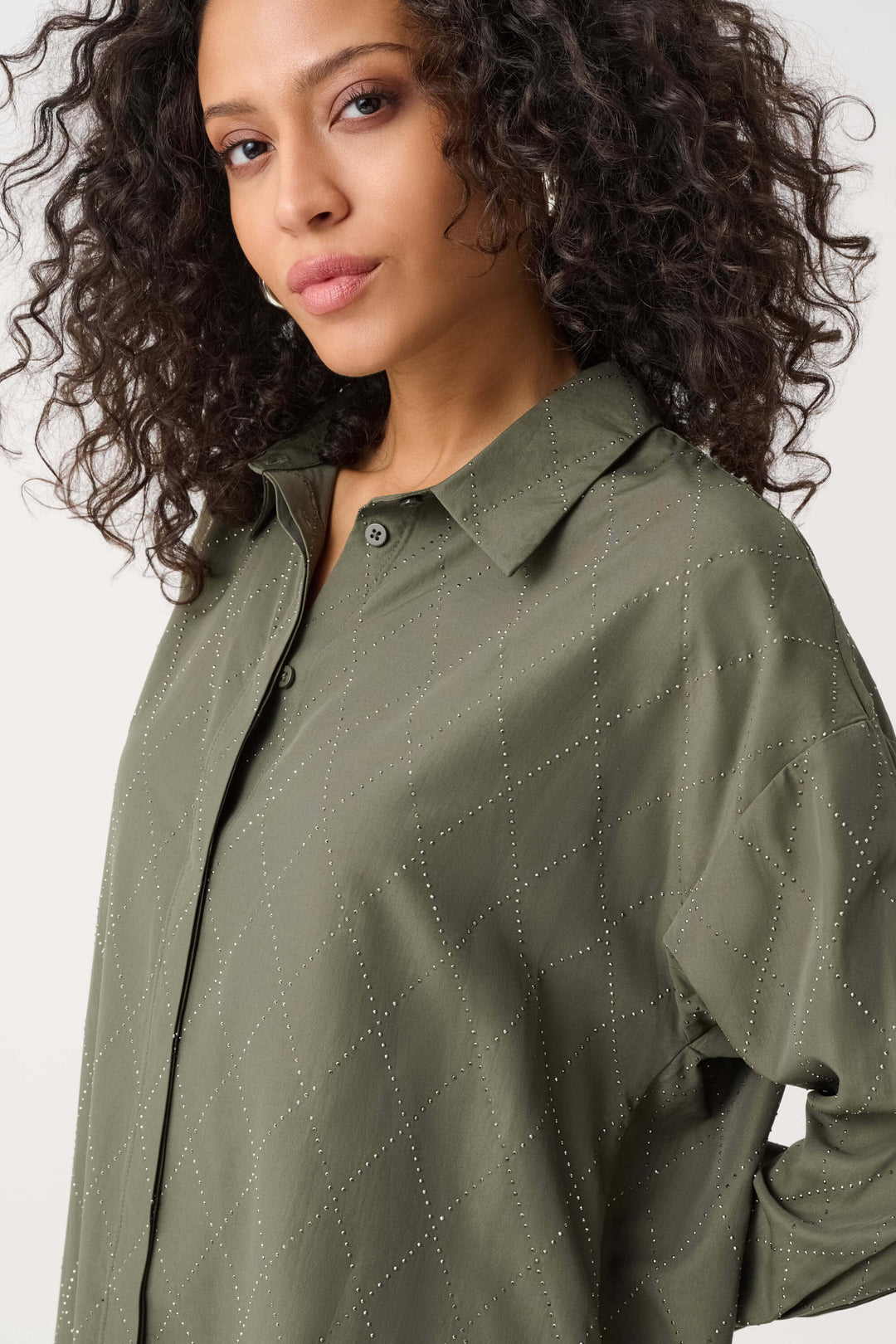 Mint Condition Tencel Boxy Blouse With All-Over Rhinestone Detail 263922
