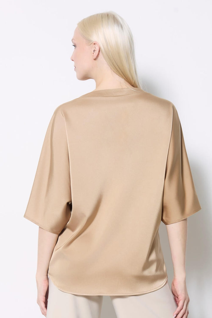 Belize Short Sleeve V Neck Top - Champagne