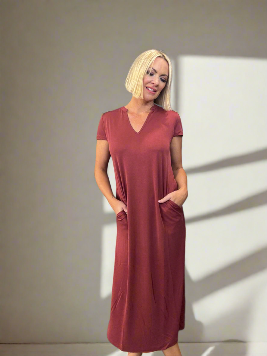 Burgendy Cap Sleeve Midi Dress